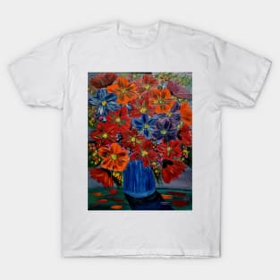 Beautiful floral paintings with abstract flowers in a blue vase T-Shirt